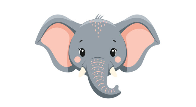 Adorable cartoon elephant face illustration features large grey ears pink cheeks and big bright eyes for a cute and friendly animal character design.