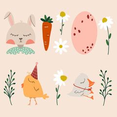 Obraz premium Cute Hand-Drawn Easter and Spring Elements Collection