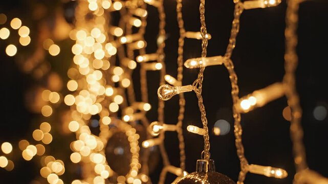 Video of Party Light Glow with twinkling bulbs and warm celebration tone, festive decor concept, cozy event ambiance, string lights background for holiday and lifestyle branding, golden fairy lights