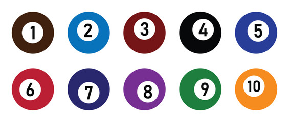 Colorful Billiard Ball Number Icons Set 1&ndash;10 &ndash; Pool Game Ball Vector Collection