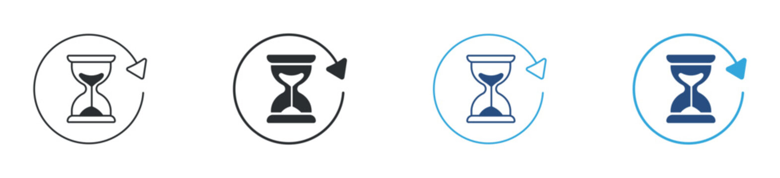 Back in time icon set. Hourglass timer icon, Time rewind and history concept. Vector illustration.
