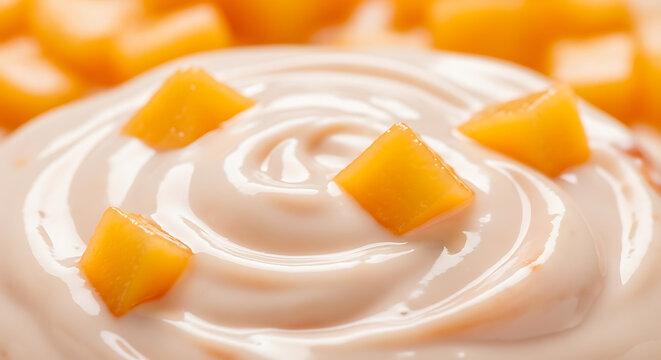 Creamy peach fruit yogurt texture with healthy sweet organic summer snack delicious swirl pattern closeup smooth gourmet dairy dessert background abstract fresh orange nectarine cream