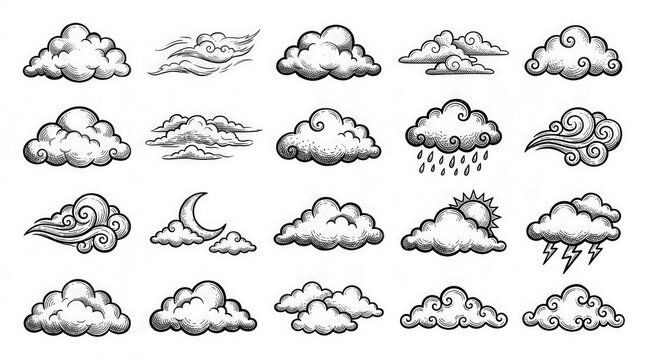 Collection of Hand-Drawn Cloud Illustrations for Creative Projects