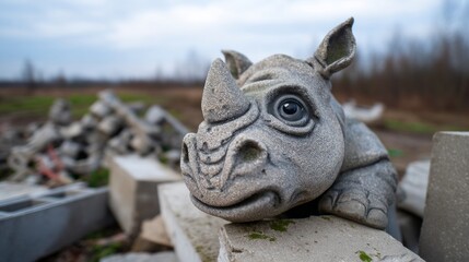 Distressed Rhinoceros Face Showcasing Sadness in Depressing Surroundings
