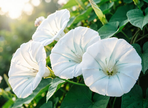 blooming white convolvulus in the garden
