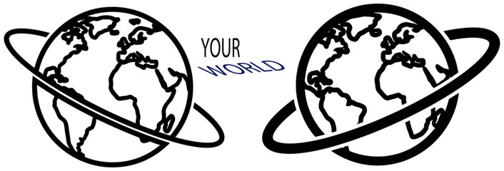Obraz premium Illustration of two globes with the text your world