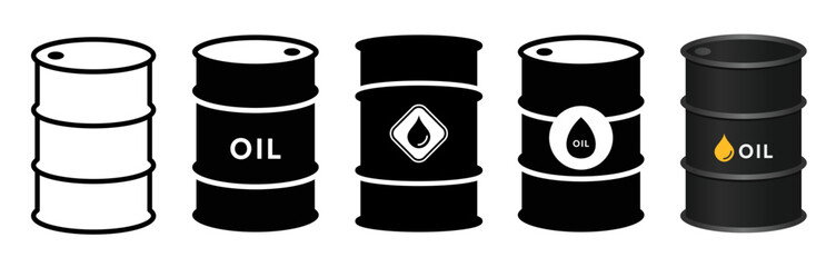 Oil barrel icon collection. Industrial fuel drum symbols, minimalist energy storage elements, and a professional gasoline resource design set. Vector illustration transparent PNG background © RI Rafiq