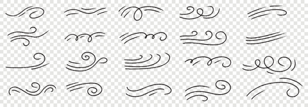 Wind breeze doodle with speed lines and spring air flow swirl.
