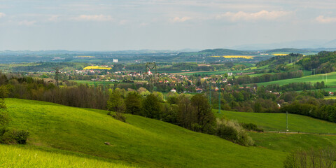 Obraz premium View from Myslikovska vyhlidka viewpoint in Palkovicke hurky mountain ridge in Czech republic