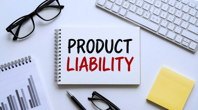 A notebook with product liability written on it surrounded by office supplies