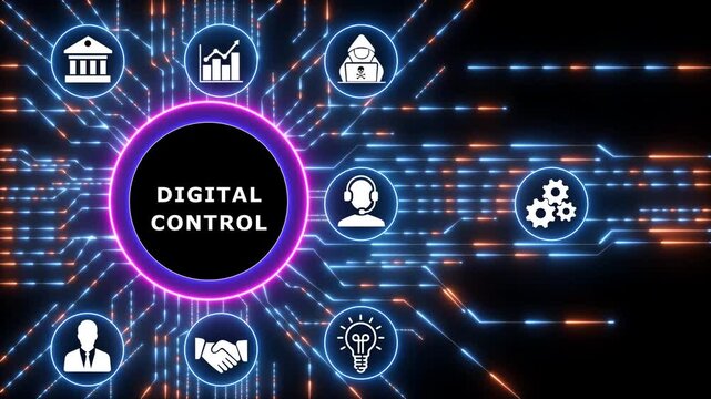 DIGITAL CONTROL business concept.Circuit board with Technology background. Business, Technology, Internet and network concept.investment financial growth concept. 4k video