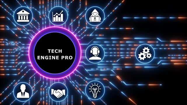 TECH ENGINE PRO business concept.Circuit board with Technology background. Business, Technology, Internet and network concept.investment financial growth concept. 4k video