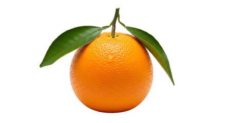 A vibrant close-up shot of a single orange fruit, complete with leaves, embodying freshness and health. PNG, isolated on white background