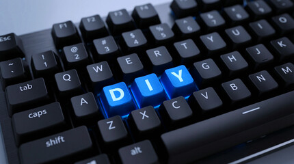A close-up of a computer keyboard with DIY keys highlighted in blue