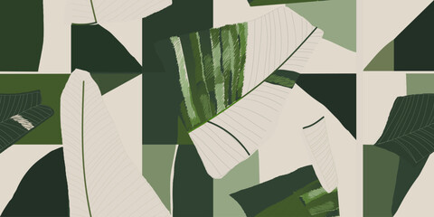 Modern abstract geometric leaves print. Hand drawn minimalist collage contemporary seamless pattern.  © MURRIRA