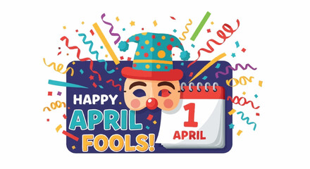 Obraz premium Colorful april fools' day illustration with jester hat and calendar on white background with confetti