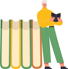 Fototapeta premium Person reading book next to library studying learning