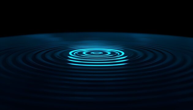 A glowing blue ripple effect in dark water with concentric circles of light