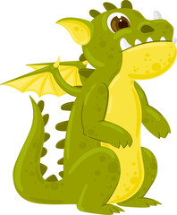 Naklejka premium Cute green cartoon dragon character smiling standing