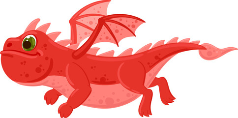 Naklejka premium Cute red cartoon flying dragon fantasy character