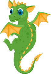 Naklejka premium Green cartoon mythical dragon standing on one leg