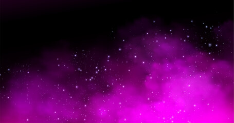 Naklejka premium Magic smoke background with glowing light effects, sparkling stars, and mystical neon clouds, abstract vector background. Enchanting Halloween atmosphere, shimmering particles and fog, galaxy pattern