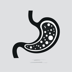 Fototapeta premium Minimalist black and white icon illustrating a human stomach experiencing digestive discomfort, bloating, or acid reflux, symbolizing common gastrointestinal health issues and internal organ problems
