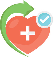 Fototapeta premium Heart symbol with a plus sign and a green arrow, representing health and positive growth.