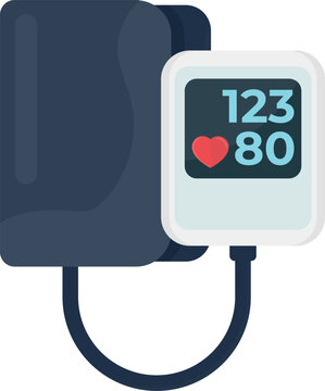 Illustration of a blood pressure monitor displaying readings and a cuff for measuring blood pressure.