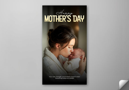 Editable Happy Mother's Day Social Media Story Template Design with Loving Mother Kissing Baby.