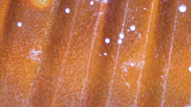 The beginning of the rainy season. A tropical downpour, blirt. The monsoon rain wash the roof, Large raindrops break on the wet roof, scatter of rain Indonesia. Slow motion