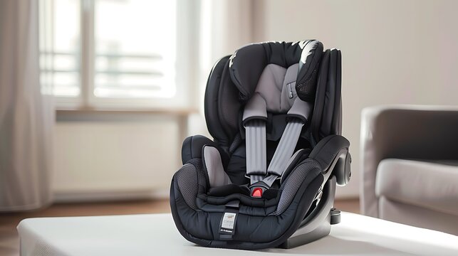 Modern infant car seat, safety first, gray and black, secure and comfortable