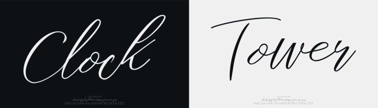 Clock Tower, Script elegant alphabet beauty logo font. Classic beautiful Modern luxury Serif Letter Minimal Fashion. Typography decoration logotype fonts, wedding, logos. vector illustration

