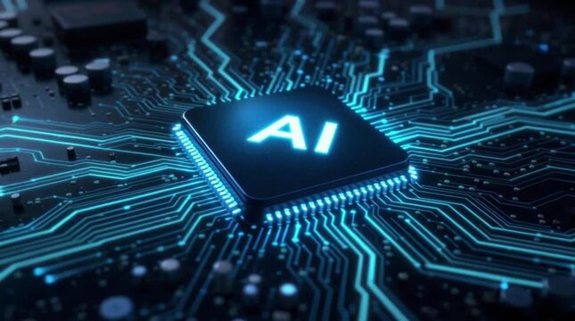 Artificial Intelligence Processor Chip on Futuristic Circuit Board