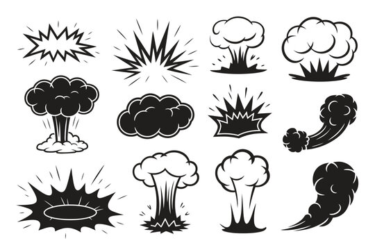 Smoke VFX illustration set, 2D special effects clipart featuring explosion steam clouds mist fog dust vapor and animation template elements.