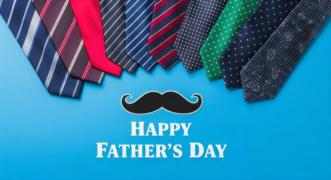 Happy father's day celebration with colorful ties and mustache