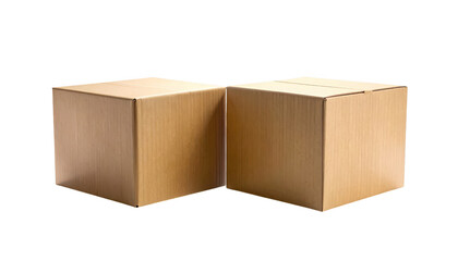 Fototapeta premium Two stacked cardboard boxes isolated on a transparent background png brown rectangular