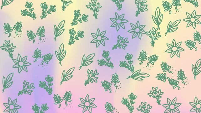 soft pastel gradient with delicate cannabis leaf outlines creating a calming decorative looping background suitable for wellness lifestyle nature and spa projects