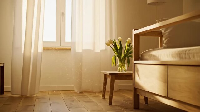 This video showcases Spring Cleaning Concept &ndash; Sunlit room, dust particles sparkle, fresh home renewal theme and seasonal lifestyle branding visual.