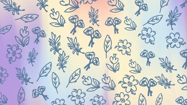 Soft pastel gradient background with hand drawn floral doodle motifs in blue ink ideal for backgrounds patterns invitations and creative projects