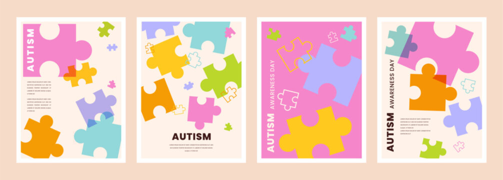 World autism awareness day social media post banner design template set. World autism day colorful puzzle vector. Symbol of autism. autism Health care Medical flat background of April 02