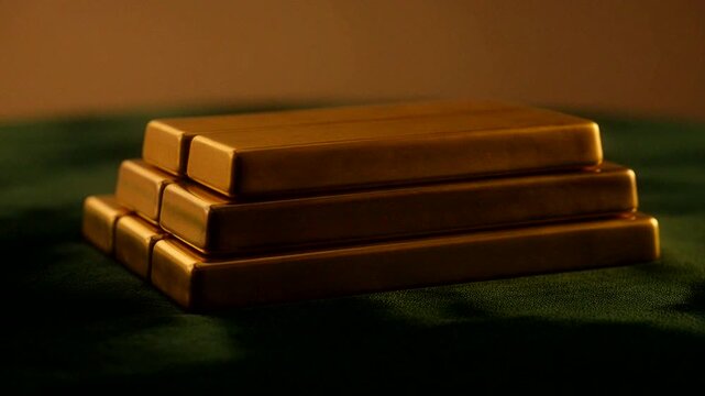 Glistening gold bars symbolize wealth and investment, portraying luxury and prosperity in a sophisticated setting.