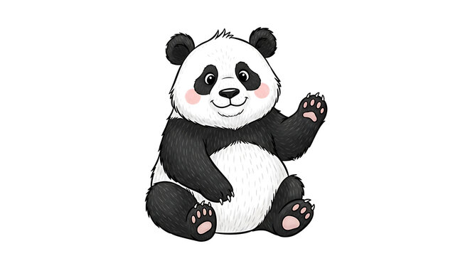 An adorable cartoon panda waving hello. PNG, isolated on white background