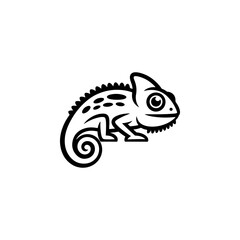 Fototapeta premium A black and white vector illustration of a stylized chameleon with a curled tail. A clean, minimalist reptile silhouette perfect for creative logos and branding.
