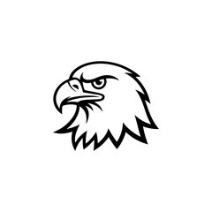 Fototapeta premium A black and white vector illustration of a majestic eagle's head in profile. A powerful and clean silhouette featuring a sharp beak and intense gaze, ideal for logos.