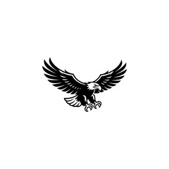 Obraz premium A black and white vector illustration of a bald eagle in flight with wings spread and talons ready. A powerful symbol of freedom, strength, and majestic wildlife.
