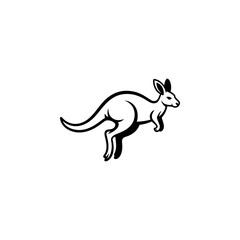 Fototapeta premium A black and white vector illustration of a kangaroo in a mid-leap dynamic pose. This clean, minimalist marsupial silhouette is ideal for sports, travel, and nature logos.