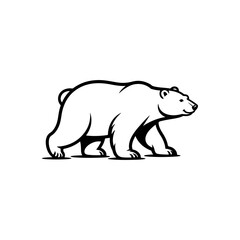 Obraz premium A black and white vector illustration of a polar bear walking. This clean, minimalist arctic predator silhouette is perfect for conservation logos and winter branding.