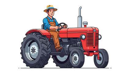 Farm Machinery & Farmer: A farmer drives a vintage red tractor through the fields, embodying agricultural work and rural life.  © Mohiuddin123
