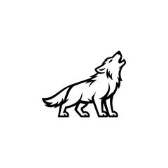 Fototapeta premium A black and white vector illustration of a wolf howling. This clean, minimalist silhouette of a wild predator is perfect for nature, wilderness, and sports team logos.